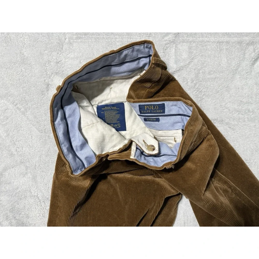 Polo Ralph Lauren Corduroy Pants Mens 35x28 Brown‎ Classic Fit Stretch